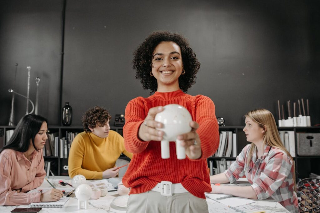 A Woman Holding  Ceramic Product